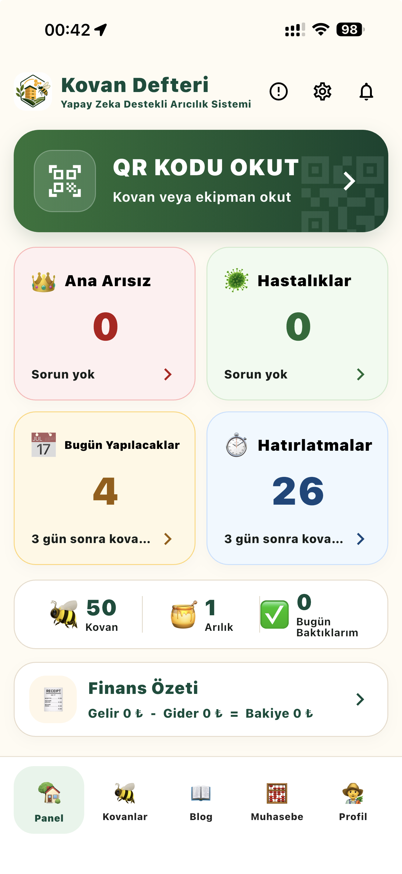 Kovan Defteri genel görünüm ekranı