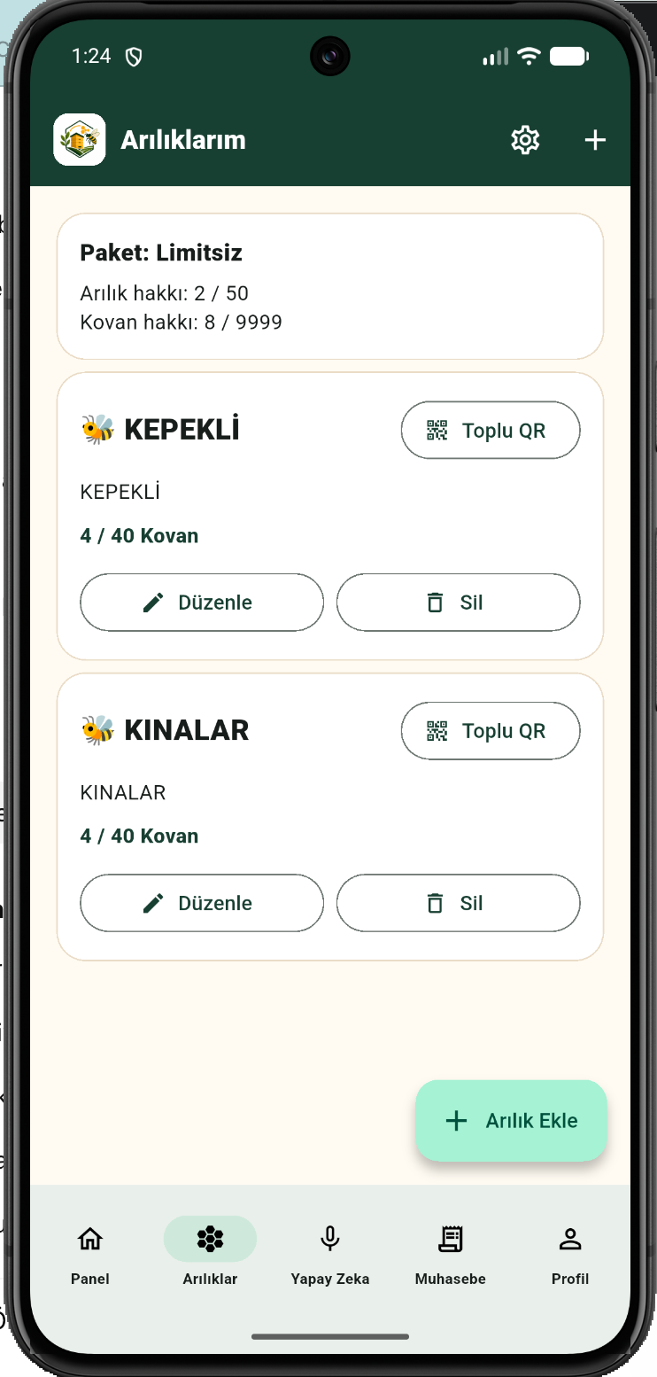 Kovan Defteri arılıklar ekranı